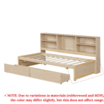Particle Board Twin Size Bed Frame with Side Bookshelves and Built-in USB Port - Natural - Image 7