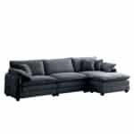 Grey Corduroy L-Shaped Sectional Sofa with Ottoman - Retro Style - Image 6