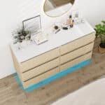 Fluted Modern Double Dresser with LED Lighting and Drawer Organizer - Natural with Marble Pattern - Image 3