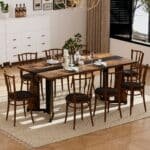 Rustic Brown Rectangular Dining Table with Waterproof Surface for 8 People - Black - Image 3