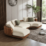 Velvet Curved Modular Sofa with Solid Wood Frame - Wabi-Sabi Style - Three-Seater - Neutral