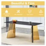 Black Marble-Patterned Rectangular Dining Table with Golden Stainless Steel Butterfly Legs - Image 7