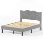 Upholstered Platform Bed Frame with Heavy-Duty Support - Grey - Image 9