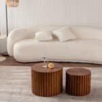 Handcrafted Wood Round Coffee Table with Elegant Relief Design - Natural Finish - Image 2