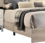 Rubberwood Eastern King Bed with Gray V-Design Headboard - Cream - Image 9