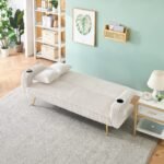 Black Corduroy Straight-Row Sofa with Adjustable Backrest and Cup Holders - 3-Seater - Image 14