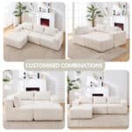 Polyester Fabric L-Shape Modular Sectional Sofa with Deep Seating - White - Image 5