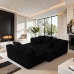 Striped Corduroy U-Shaped Sectional Sofa with Reversible Design - Black - Image 2