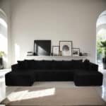 Striped Corduroy U-Shaped Sectional Sofa with Reversible Design - Black - Image 6