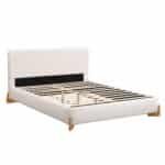 Upholstered Boucle Bed with Solid Wood Feet - White - Image 2
