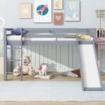 Grey Rubber Wood Loft Bed with Slide – Durable, Space-Saving Twin Bed for Kids