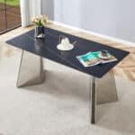 Black Marble-Patterned Slab Dining Table with Golden Stainless Steel Butterfly Legs - Rectangular