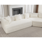 Boucle Fabric Modular Sofa with 4 Pillows - Creamy White - Image 11