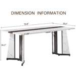 Marble Grain Rectangular Dining Table with Adjustable Legs for 8 People - White and Black - Image 4