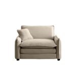 Corduroy Single Deep Seat Sofa with Retro Style - Cream - Image 6