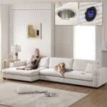 Thick Corduroy L-Shaped Sectional Sofa with USB Charging Port and Cup Holders - 3-4 Seater - Available in 3 Colors