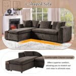 Chenille L-Shaped Sectional Sofa with Wooden Storage Compartment - Brown - Image 5