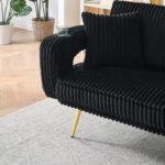 Black Corduroy Straight-Row Sofa with Adjustable Backrest and Cup Holders - 3-Seater - Image 5