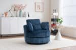 Blue Corduroy Barrel Chair - Comfortable 360° Swivel Accent Seat - Image 4