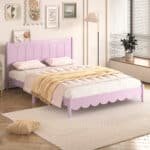 Wood Platform Bed with Rectangular Headboard - Retro Style - Pink