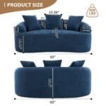 ⁦Chenille Curved Loveseat with 3 Pillows - Blue⁩ - الصورة ⁦8⁩