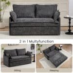 Corduroy Pull-Out Sofa Bed with Side Storage and USB Charging Ports - Gray - Image 2