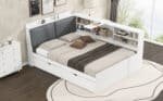Wood Platform Bed with Trundle and Storage Headboard - White - Image 7