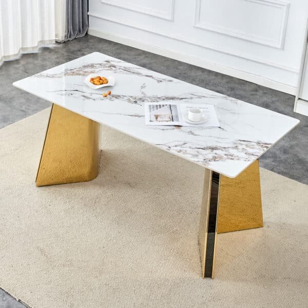 Cold Jade Slab Dining Table with Golden Stainless Steel Butterfly Legs - Elegant