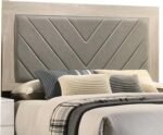 Rubberwood Eastern King Bed with Gray V-Design Headboard - Cream - Image 7