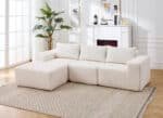 Polyester Fabric L-Shape Modular Sectional Sofa with Deep Seating - White