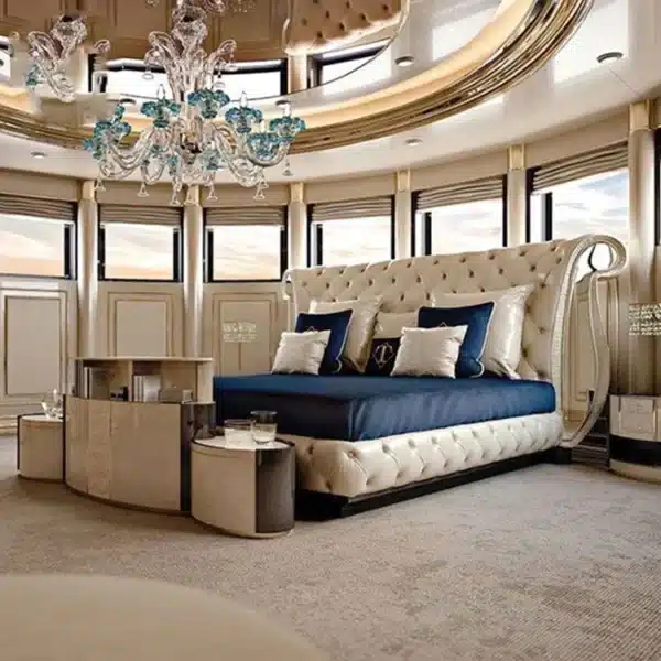 Leather Upholstered Modern Bed with Double Tufted Headboard - Customizable Options