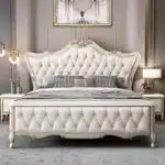 Genuine Leather King Bed with Big Headboard - White - Image 5