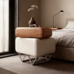 Nordic Style Bedroom Furniture Storage Nightstands – Easy to Clean Solid Wood Bedside Table with 2 Drawers and Stainless Steel Accents for Modern Bedrooms - Image 2