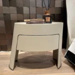 Modern Extendable Wooden Nightstand with Stainless Steel Accents – Contemporary Special-Shaped Bedside Table