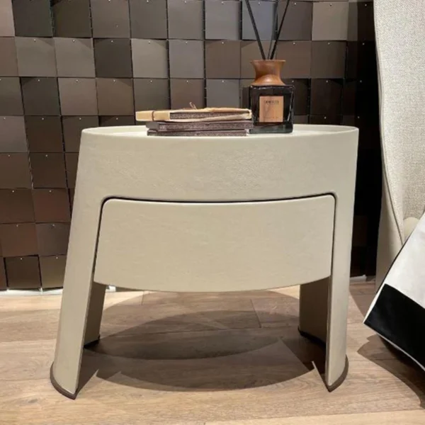 Modern Extendable Wooden Nightstand with Stainless Steel Accents – Contemporary Special-Shaped Bedside Table
