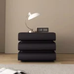 Modern Square Solid Wood Nightstand with Rounded Corners – Light Luxury Leather Design & Three-Drawer Storage - Image 3