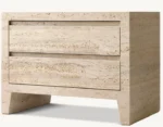 Modern Travertine Stone Nightstand with Oak Veneer Top – Luxury Bedroom Storage Cabinet with Drawer - Image 6