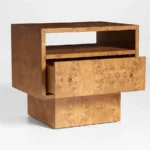 Architectural Burl Wood Accent Cabinet – Mid-Century Inspired Luxury Night Storage with Metal Frame Detail - Image 3