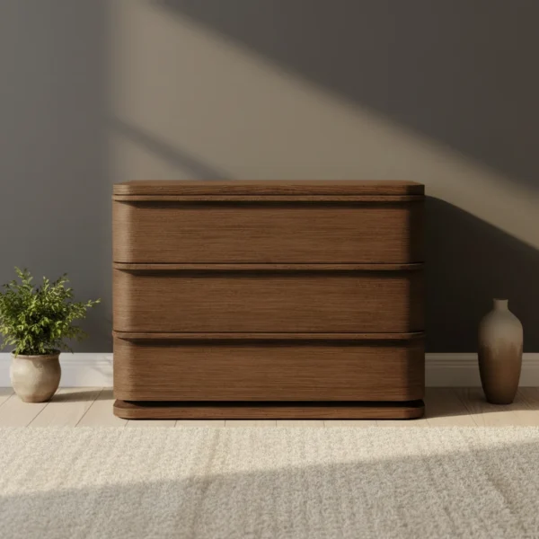 RH LIGNE Closed Nightstand – Modern Solid Wood Three-Drawer Bedside Cabinet