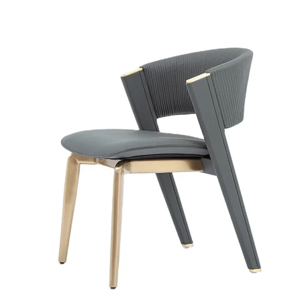 Modern High-Back Dining Chair – Gold Stainless Steel Frame with Leather Upholstery