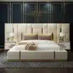 Microfiber Leather King Size Bed Frame with Soft Upholstery - Cream White - Image 4