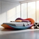 Modern Organic Shape Upholstered Bed – Luxury Soft Fabric Designer Bed Frame - Image 6