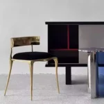 Italian Luxury Copper Dining Chair – Modern Designer Fabric Chair with Sculptural Metal Frame - Image 5