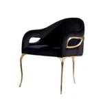Italian Modern Accent Chair – Black Leather Upholstered Chair with Gold Brass Three-Leg Frame - Image 2