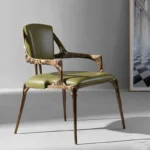 Italian Luxury Golden Brass Dining Chair – Modern Velvet Upholstered Designer Chair