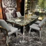 High-End Black and Gold Rectangular Dining Table – Contemporary Luxury Long Wood Table