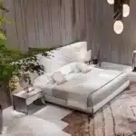 Eco-Friendly Solid Wood Modern Bed with Leather Upholstery - Customizable Color