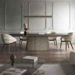 Contemporary Marble Rectangle Dining Table for 8 Guests with Metal Base for Stylish Interiors