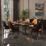 Italian-Inspired Modern Marble Dining Table with Solid Wood & Stainless Steel Base Set for 6 Seats - Image 4