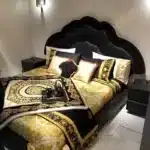 ⁦Genuine Leather Double Bed with Modern Back Design - Customizable Color⁩ - الصورة ⁦6⁩